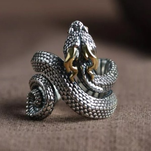 Inel mythical, model sarpe incolacit, tematica pet my deadly snake, marime universala, unisex, argintiu, - Img 4