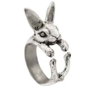 Inel retro, model iepuras prietenos, tematica bunny hug, marime universala, reglabil, unisex, argintiu