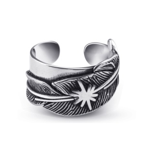 Inel unisex, model deosebit cu pene delicate, tematica freedom wings, reglabil, argintiu, - Img 2