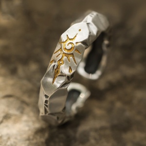 Inel unisex, set 2 piese, model cu rune, tematica wishing stone, reglabil, argintiu, - Img 3
