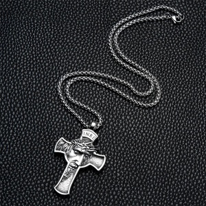 Lant cu pandantiv cruce coroana cu spini, unisex, argintiu, - Img 4
