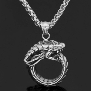 Lant cu pandantiv dragon, rotund, unisex, argintiu, - Img 4
