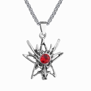 Lant cu pandantiv dragon si cristal rosu, unisex, argintiu,