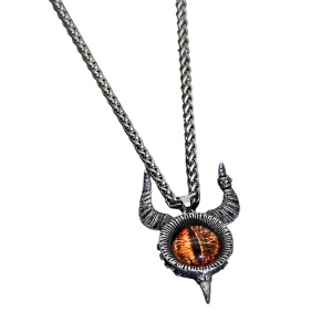 Lant cu pandantiv ochi de dragon, model mitologic, tematica all seeing eye, unisex, argintiu,