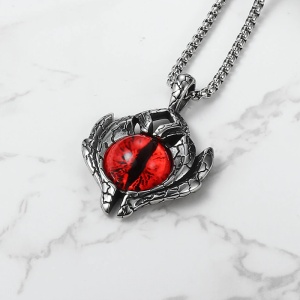 Lant cu pandantiv ochi de dragon, unisex, cristal rosu, - Img 3