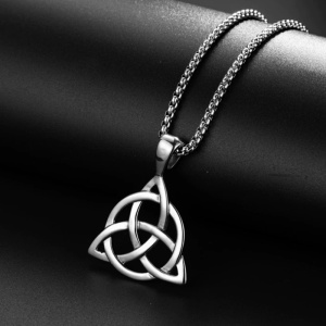 Lant cu pandantiv semn celtic trinity, unisex, argintiu, - Img 3