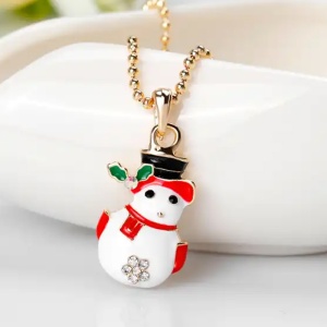 Lant dama cu pandantiv, model cu om de zapada vesel, tematica frosty winter, alb - Img 3