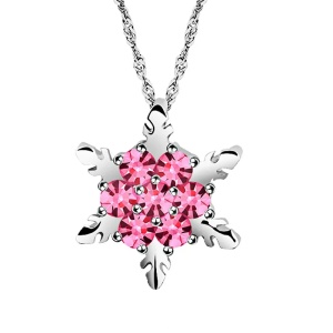 Lant dama cu pandantiv, model delicat cu fulg de zapada, elegant, tematica fashion winter, roz