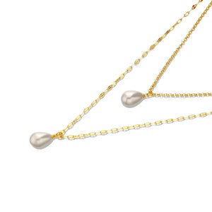 Lant dama, model dublat cu pandantiv margele, delicat, tematica I love pearls, auriu - Img 3