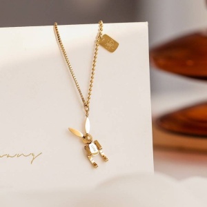 Lant dama, model minimalist cu pandantiv iepuras simpatic, tematica happy bunny, auriu - Img 2