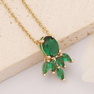 Lant dama, pandantiv cristal elegant, model frunza delicata, tematica I love flowers, verde - Img 2