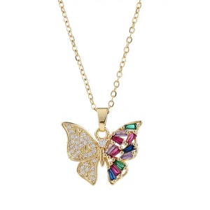 Lant dama, pandantiv cu fluture colorat cu cristale de zirconiu, model delicat, reglabil, tematica butterfly world, auriu