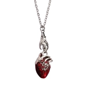 Lant dama, pandantiv special in forma de inima, tematica dragon heart, rosu cu argintiu