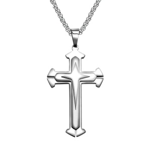 Lant minimalist, cu pandantiv cruce stil modenrnist, model new age, unisex, argintiu,