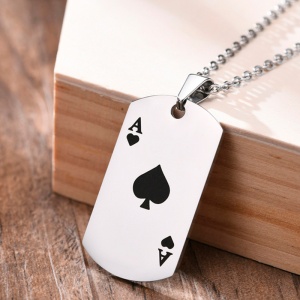 Lant, model carti de joc poker, pandantiv carte de joc castigatoare “As”, unisex, argintiu, - Img 3
