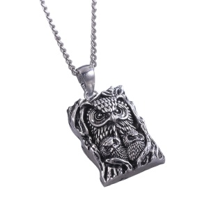 Lant, model gotic, pandantiv familie bufnita, detalii multiple, unisex, argintiu