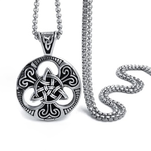 Lant model mitologie celtica, pandantiv rotund cu rune specifice, unisex, argintiu,