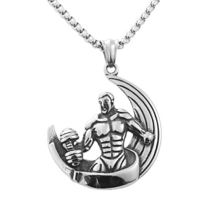 Lant model power lifting, cu pandantiv fitness man weightlifting, unisex, argintiu,