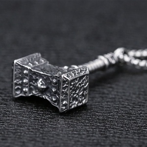 Lant, model vintage mjolnir, pandantiv ciocanul lui Thor, unisex, argintiu, - Img 4