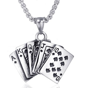 Lant poker, model chinta royala, tematica gambler life, unisex, argintiu,
