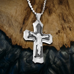 Lant tematica religioasa, cu pandantiv cruce, unisex, negru, - Img 4