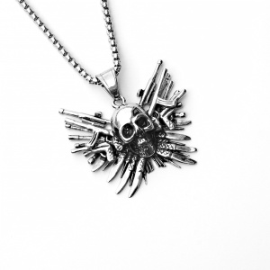 Lant unisex, pandantiv deosebit, model cap de schelet si arme multiple, tematica war god, argintiu,
