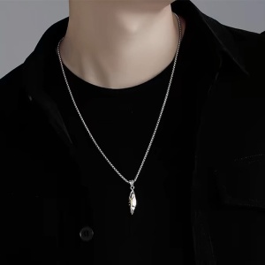 Lant unisex, pandantiv nordic, model cu rune vikinge, tematica old nordic runes, argintiu, - Img 4
