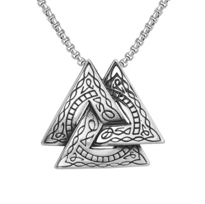 Lant viking, cu pandantiv valknut triangle, unisex, argintiu,