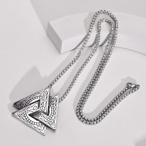 Lant viking, cu pandantiv valknut triangle, unisex, argintiu, - Img 4