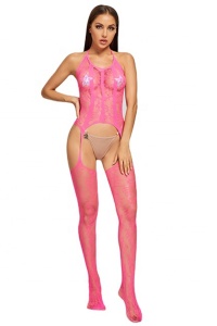 Lenjerie erotica costum sexy, din plasa, roz
