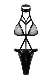 Lenjerie sexy dama, body cu cupe tip plasa transparenta si chilot cu fermoar, model zipper, negru - Img 4