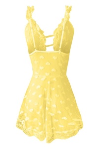 Lenjerie sexy dama, rochie cu bretele si decolteu in V, model cute romantic hearts, imprimeu inimioare, galbena - Img 2