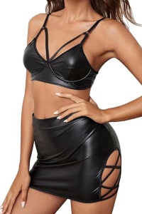 Lenjerie sexy dama, set 2 piese, sutien si fusta scurta, model indraznet de festival, tematica party night, negru