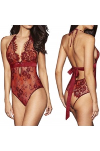 Lenjerie sexy tip body, semitransparent, delicat, rosu - Img 3