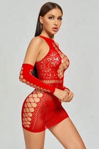 Lenjerie sexy tip rochie scurta, rosie - Img 3