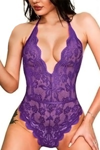 Lenjerie tip body sexy, dantela, mov