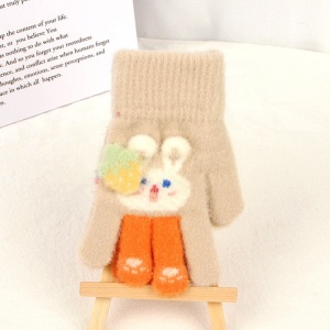 Manusi copii, model cu manseta elastica si iepuras, accesorizate cu o capsunica, tematica little bunny, unisex, marime 3 – 8 ani, bej - Img 3