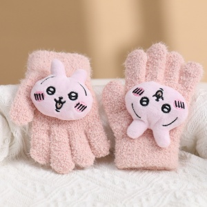 Manusi copii, model pufos cu manseta elastica, accesorizate cu figurine hazlii, tematica happy day, unisex, marime 6 – 10 ani, roz pal - Img 3