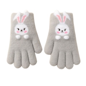Manusi copii, model vesel cu manseta elastica, accesorizate cu iepuras, tematica cute bunny, unisex, marime 3 – 5 ani, gri