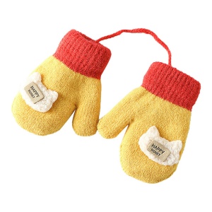 Manusi cu snur pentru copii, model calduros si vesel, tematica happy baby, marime 1 – 3 ani, galbene
