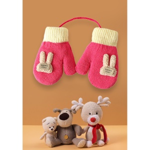 Manusi cu snur pentru copii, model calduros si vesel, tematica happy baby, marime 1 – 3 ani, roz inchis - Img 2