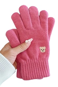 Manusi dama, model clasic calduros, accesorizate cu ursulet, tematica feeling warm, marime universala, roz