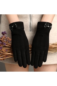Manusi dama, model dragut, accesorizate cu fundita asortata, tematica stylish lady, marime universala, negre - Img 3