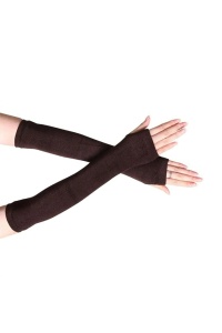Manusi dama, model lung cu degete descoperite, tematica stay warm, marime universala, maro - Img 2