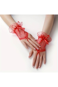 Manusi dama, scurte, prindere pe un deget, accesorizate cu fundinte delicate, model minimalist, tematica fashion style, marime universala, rosii - Img 4