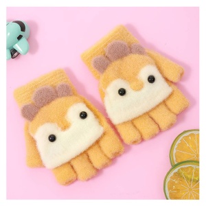 Manusi pentru copii, model cu degetele descoperite si capac decapotabil, accesorizate cu pinguini poznasi, tematica happy feet, marime 1 – 5 ani, galbene - Img 3