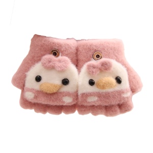 Manusi pentru copii, model cu degetele descoperite si capac decapotabil, prindere cu nasturel, accesorizate cu puiut prietenos, tematica cute overloaded, unisex, marime 6 luni – 3 ani, roz