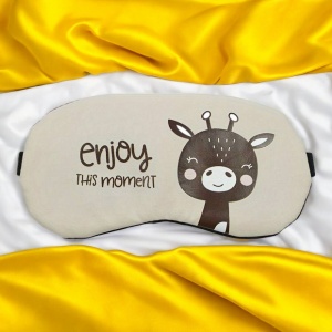 Masca de dormit, model cu animalute cute, rezerva cu gel, prindere elastica, tematica enjoy the moment, unisex, coffee - Img 2