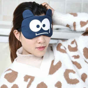 Masca de dormit, model haios cu fete expresive si urechiuse, rezerva cu gel, prindere elastica, tematica sweet dreams, unisex, M7, albastru marin - Img 4