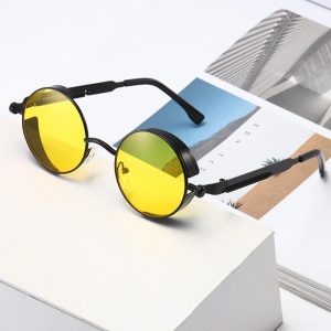 Ochelari de soare pentru barbati, model unic si cool, tematica steampunk, marime universala, galbeni - Img 4